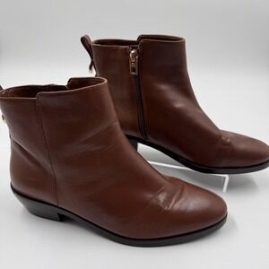 Coach Carmen Boots Womens Size 7.5 Brown Leather Ankle Zip Booties Low Heel